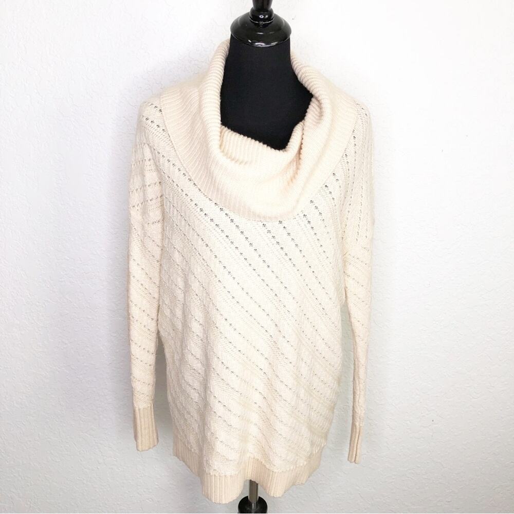 WHBM cream diagonal stripe knit cowl neck wool blend sweater size Extra Small XS